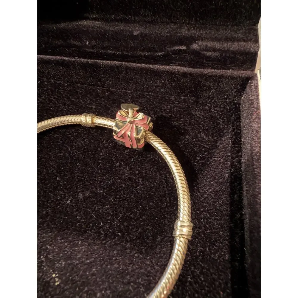 Pandora Sterling Silver Pink Enamel Present Gift Charm Bracelet + Box